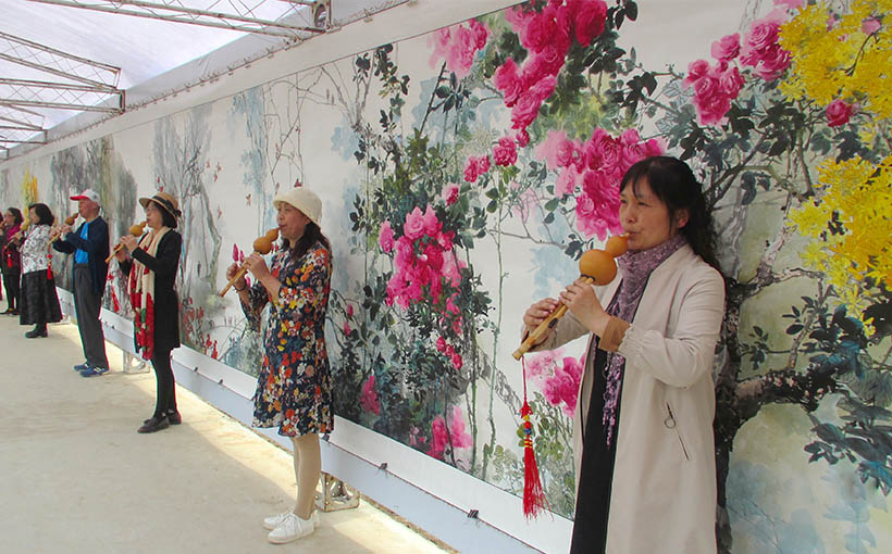 The longest heavy color Chinese painting scroll depicting the Rosa chinensis(图2）